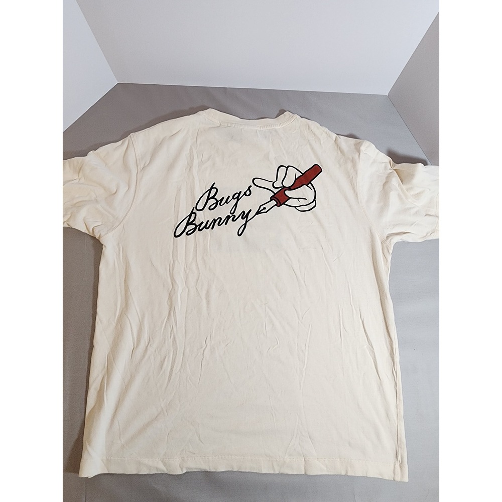 Zara Looney Tunes Bugs Bunny Graphic T-Shirt Mens Large Cream Felt Detail Logo - Picture 2 of 11